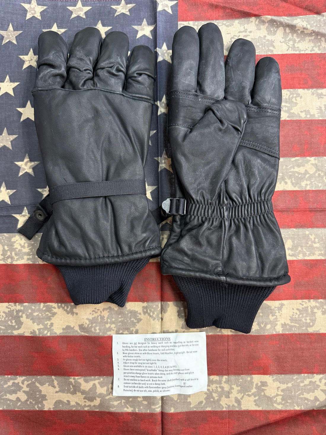 USGI Intermediate Cold Weather Black Leather Insulated Gloves.