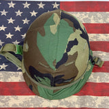 Cold War Era USGI M1 Steel Pot Helmet with Original M81 Woodland Cover – Rear Seam, Swivel Bale — view 3