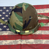 Cold War Era USGI M1 Steel Pot Helmet with Original M81 Woodland Cover – Rear Seam, Swivel Bale — view 4