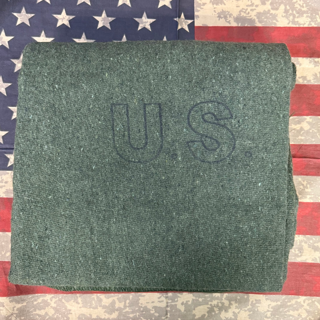 OD Wool Military Style Blanket (Reproduction) – U.S. Print, 60" x 80", 55% Wool Blend, New